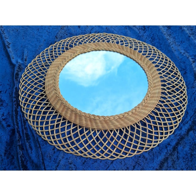 Vintage Wall Mirror with Wicker Frame, 1970s, in Very Good conditions. Designed 1970 to 1979