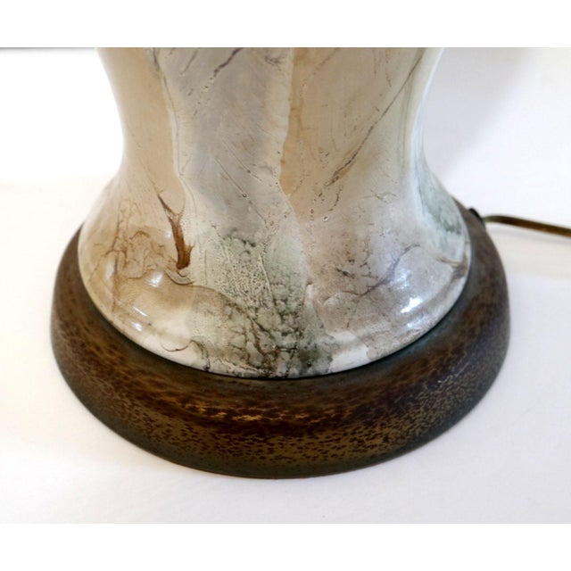 Vintage Mid 20th Century Marbelized Glass Table Lamp and Shade For Sale In Los Angeles - Image 6 of 13