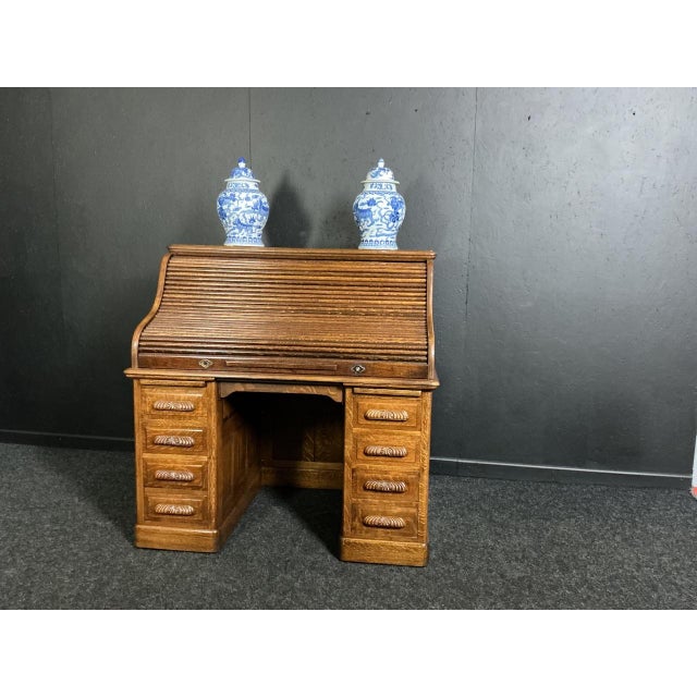 Antique Oak Roll Top Desk, 1905 For Sale - Image 6 of 8