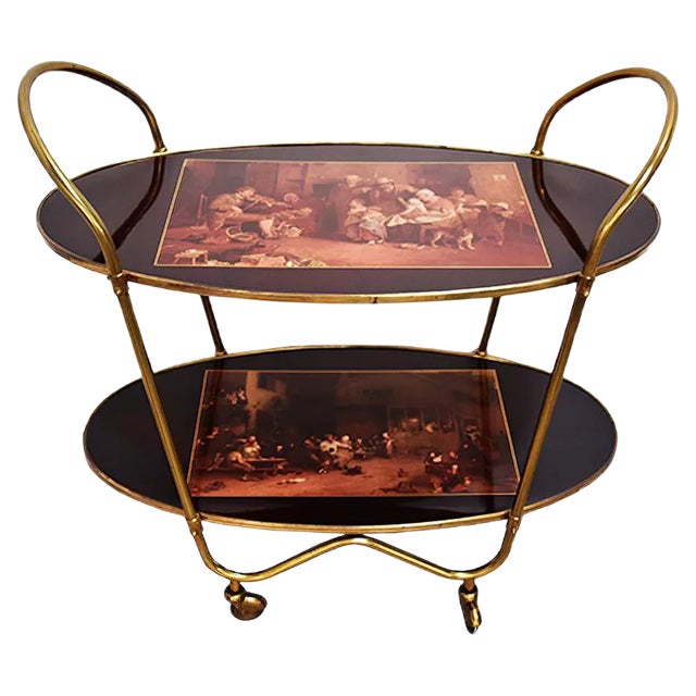 Vintage Brass Bar Cart, 1960s For Sale