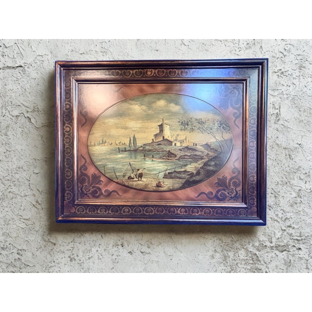 This striking decorative piece features a central oval-inset landscape painted in the classic Italian Capriccio style. The...