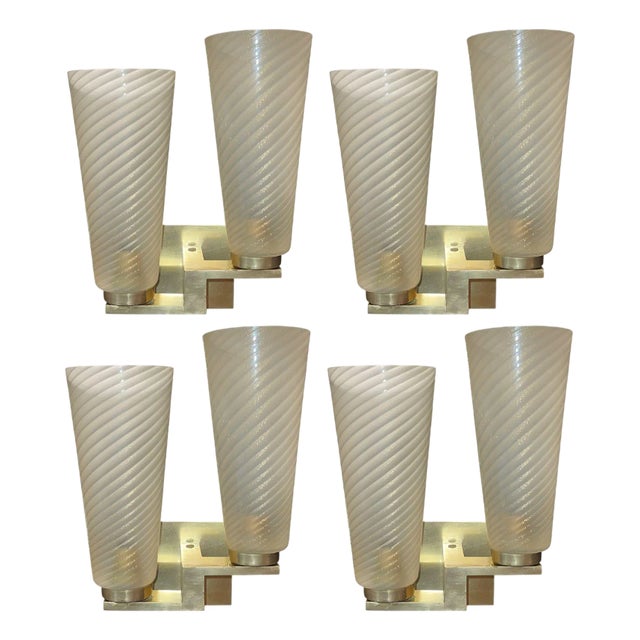 1990's Limited Edition Murano Glass and Brass Sconces - Set of Four For Sale