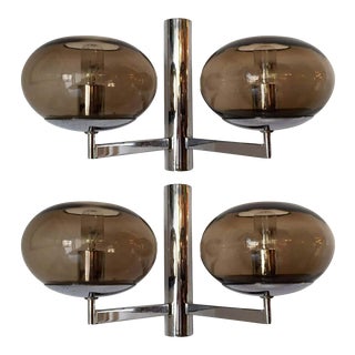 1960s Italian Sciolari Smoked Glass Chrome Wall Lights - a Pair For Sale