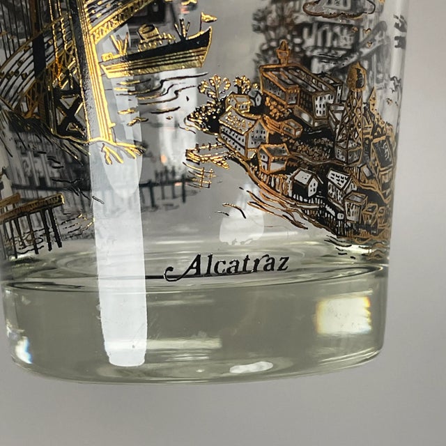 1970s Swanky Mid-Century Modern Barware Gilded San Francisco Souvenir Glasses - a Pair For Sale - Image 11 of 13