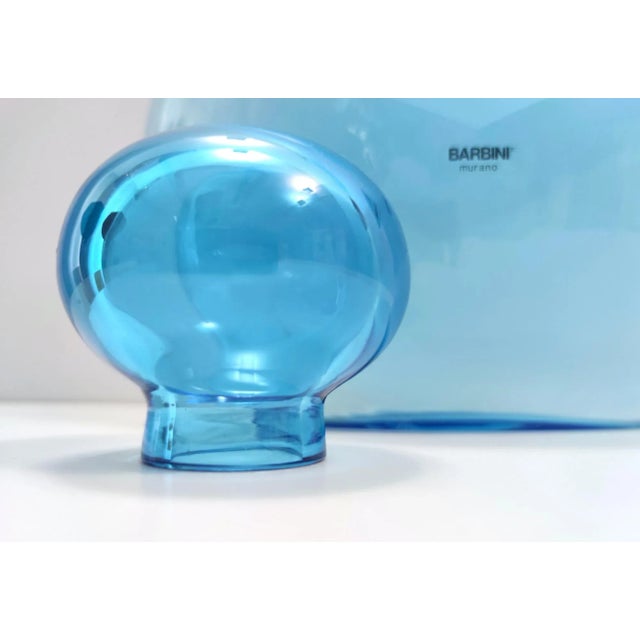 Postmodern Round Cyan Murano Glass Bottle by Alfredo Barbini, Italy, 1980s For Sale - Image 10 of 13
