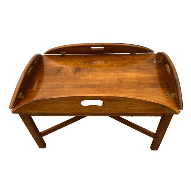 Wood Vintage Ethan Allen Butler's Tray Oval Cocktail Table Colonial Revival Maple For Sale - Image 7 of 14