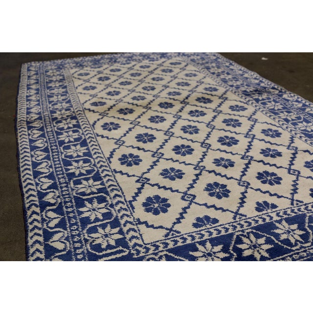 Traditional Antique Agra Geometric-Floral Blue and Gray Cotton Rug For Sale - Image 3 of 5