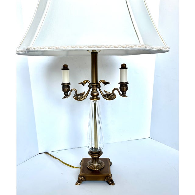 Vintage Brass Swan Candelabra Lamp With Shade For Sale - Image 10 of 12