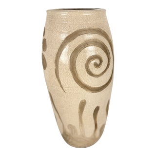 Midcentury Handmade Stoneware Crackle Glaze Vase For Sale