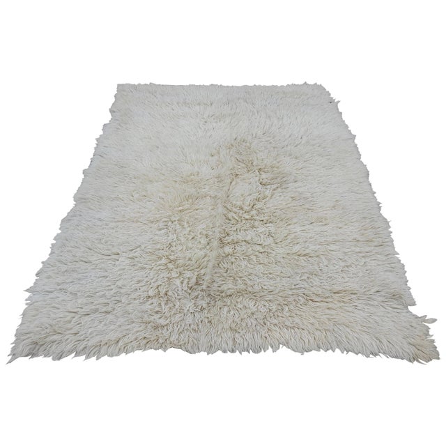 Midcentury Turkish Flokati Natural Undyed Wool Rug For Sale - Image 10 of 10