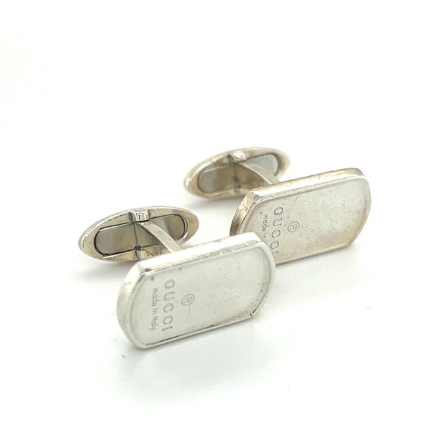 Metal 1990s Gucci Estate Mens Cufflinks Sterling Silver, 2 Pieces For Sale - Image 7 of 8