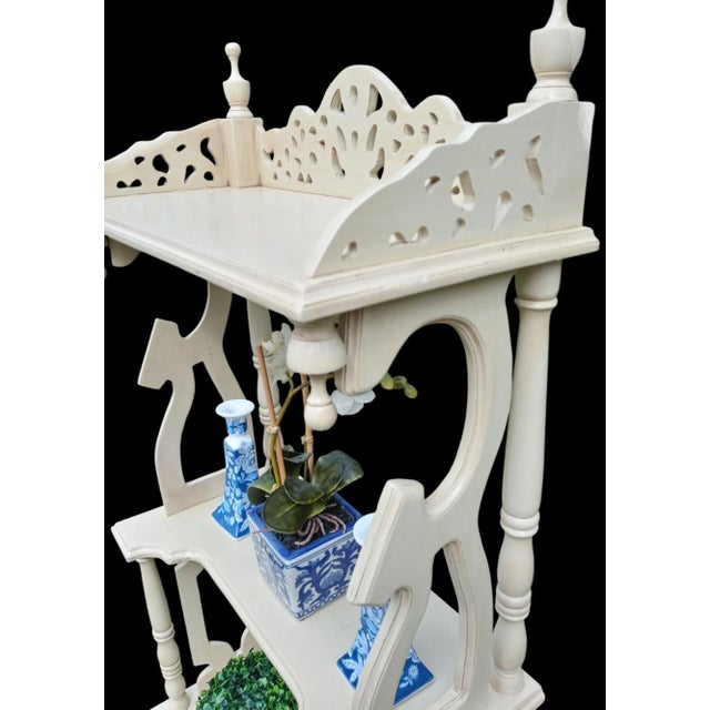 Vintage Fretwork Off White 3 Shelf 1 Drawer Decorative Shelving Unit Etagere For Sale In West Palm - Image 6 of 10
