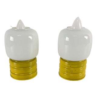 Vintage Bedside Lamps in Colored Metal and Opal Glass, 1970s, Set of 2 For Sale