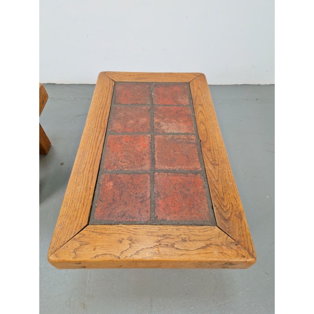 Brutalist Oak Side Tables with Terracotta Tiles, 1950s, Set of 2 For Sale - Image 9 of 12