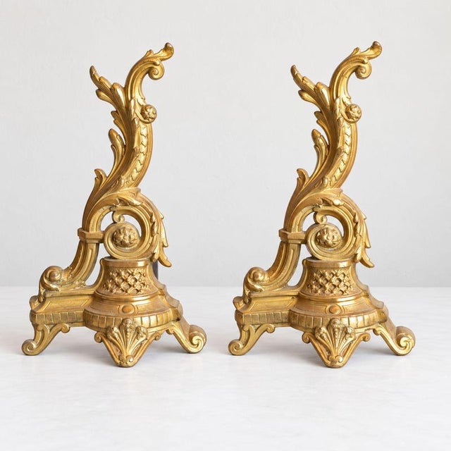 19th Century Late 19th Century Louis Philippe Gilt Bronze Andirons, Set of 2 For Sale - Image 5 of 10