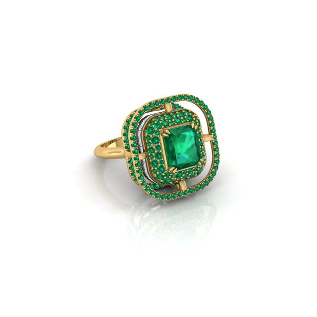 2 Carat Certified Colombian Emerald Cocktail Ring With Emerald Double Halo & Diamond Base Sz5.5 For Sale - Image 4 of 4