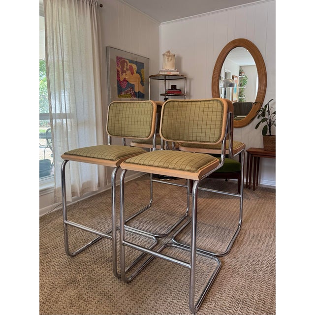 1980s A Classic Set of 4 Cesca Style Barstools in the Style of Marcel Breuer, Circa 1970s–80s. For Sale - Image 5 of 12