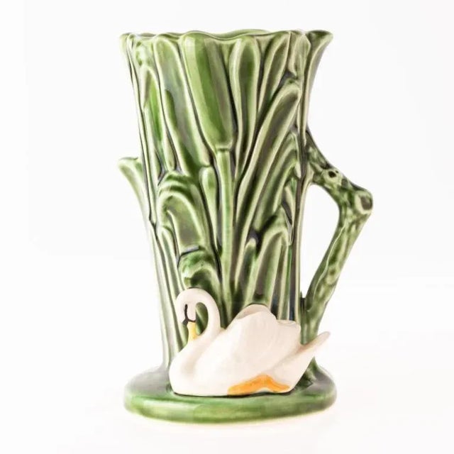 Mid-Century SylvaC Polychrome Ceramic Majolica Vase with Swan For Sale - Image 4 of 4