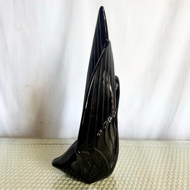 Art Deco Art Deco Ceramic Gloss Black Swan Sculpture by Haeger For Sale - Image 3 of 7
