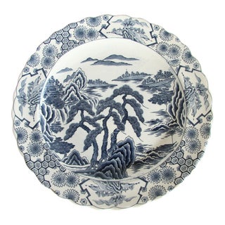 Antique 19th Century Japanese Meiji Blue & White Pottery 16" Serving Platter For Sale