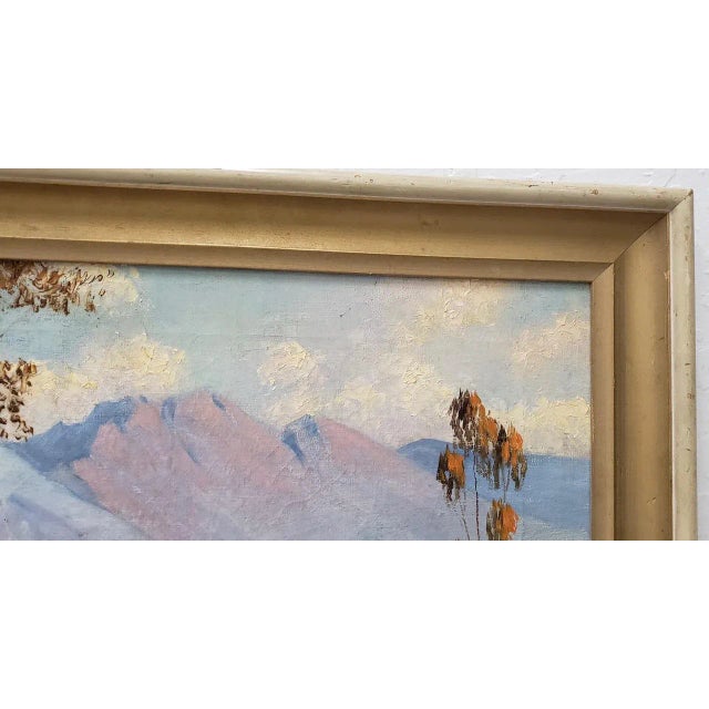 Impressionist Western Mountain Landscape With Oxen Wagon 20th C. For Sale - Image 3 of 10