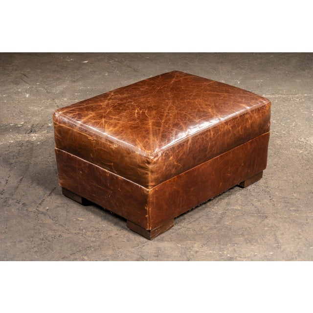 Brown Full Grain Leather Leather Club Chair and Ottoman in Brown by Rh For Sale - Image 8 of 14