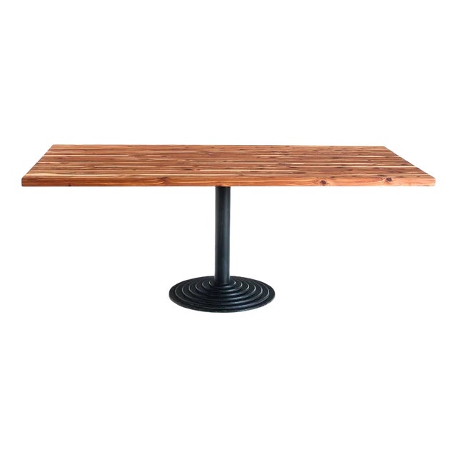 Solid Cypress Wood Table with Iron Base For Sale