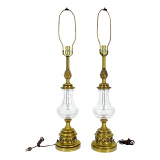 Pair of Cut Crystal & Brass Vase Shape Table Lamps c1970s For Sale
