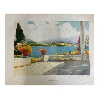 Early 20th Century Isidore Rosenstock Signed Aquatint - "Beautiful Scenery" Terrace Landscape 21x27 For Sale