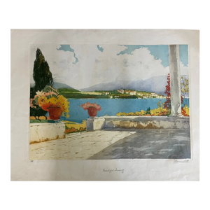 Early 20th Century Isidore Rosenstock Signed Aquatint - "Beautiful Scenery" Terrace Landscape 21x27
