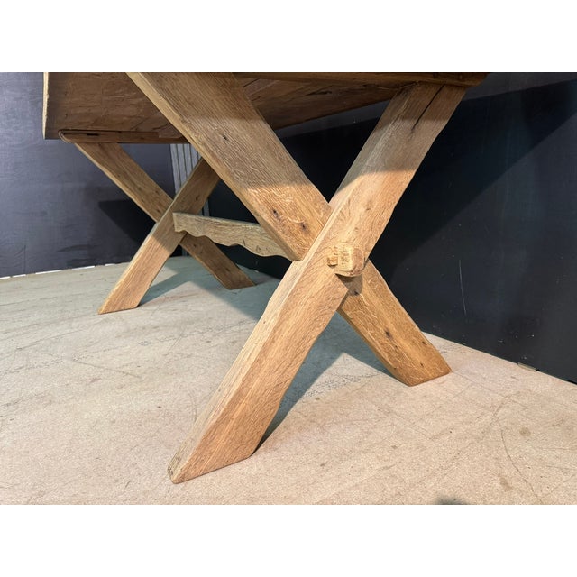 Wood X Legs Farmhouse Dining Table in Oak, 1900s For Sale - Image 7 of 17