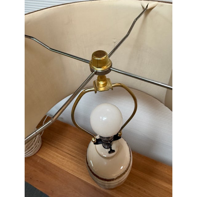 Cream Ceramic Column Table Lamps, Pair For Sale - Image 4 of 12