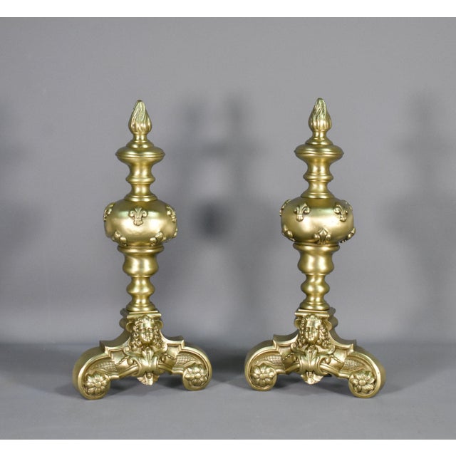 Louis XIV French Bronze Firedogs, 19th Century, Set of 2 For Sale - Image 12 of 12