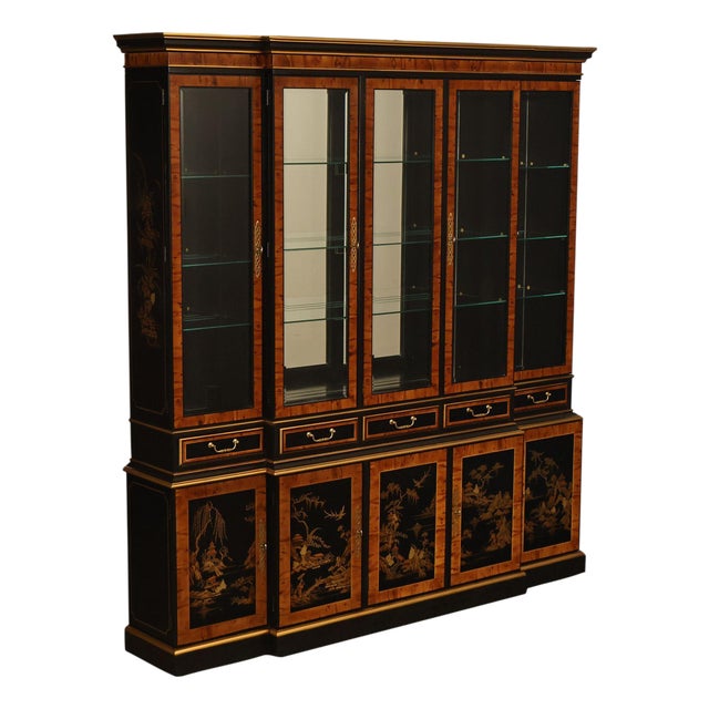 Drexel Asian Style Chinoiserie Display Cabinet Breakfront For Sale