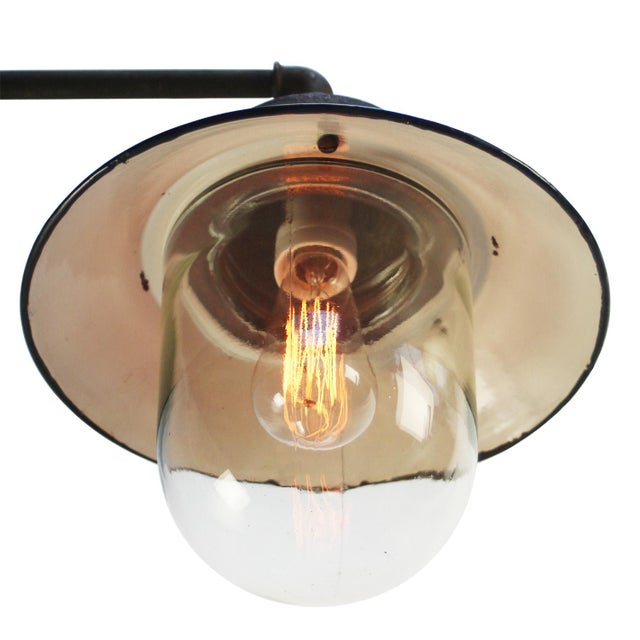Mid-Century Modern Vintage Industrial Clear Glass and Petrol Enamel Wall Light For Sale - Image 3 of 5