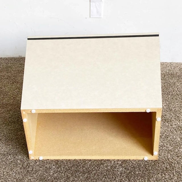 Postmodern Beige Laminate and Gold Rectangular Side Table For Sale - Image 4 of 7