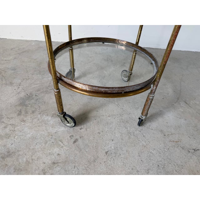 Brass 1970’s Maison Jansen Style Italian Hollywood Regency Brass & Glass Three-Tier Rolling Bar Cart With Removable Trays For Sale - Image 8 of 12