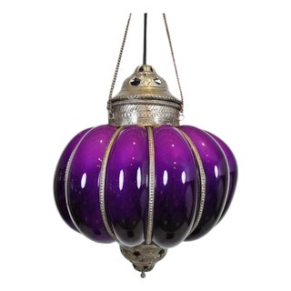 Vintage Indian Purple Glass Pumpkin Pendant Light For Sale