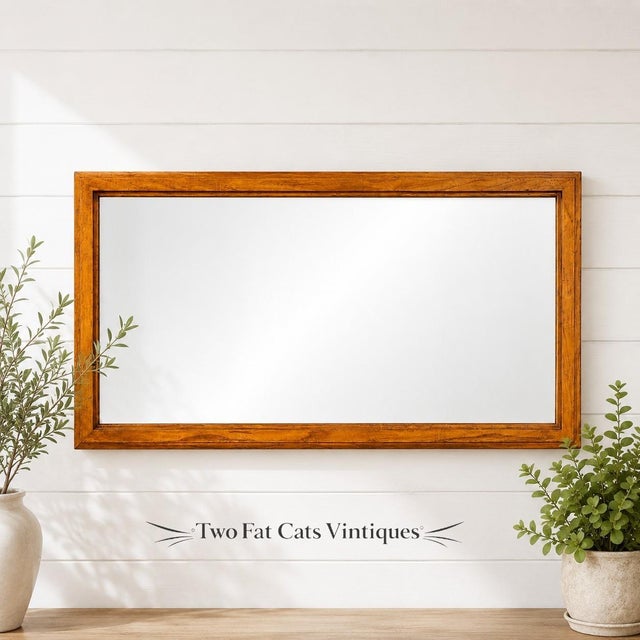Late 20th Century Drexel "Consensus" Collection | Solid Pecan Wood Wall Mirror | Large 45.5 X 25.5 | Mid Century Modern | Vintage For Sale - Image 5 of 10