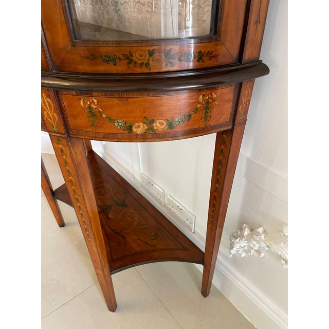 Victorian Satinwood Display Cabinet with Original Painted Decoration, 1880s For Sale - Image 13 of 17