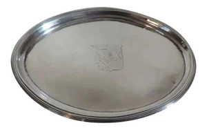 19th Century English Regency Sterling Silver Crest Tea Pot Coaster Stand Salver Tray