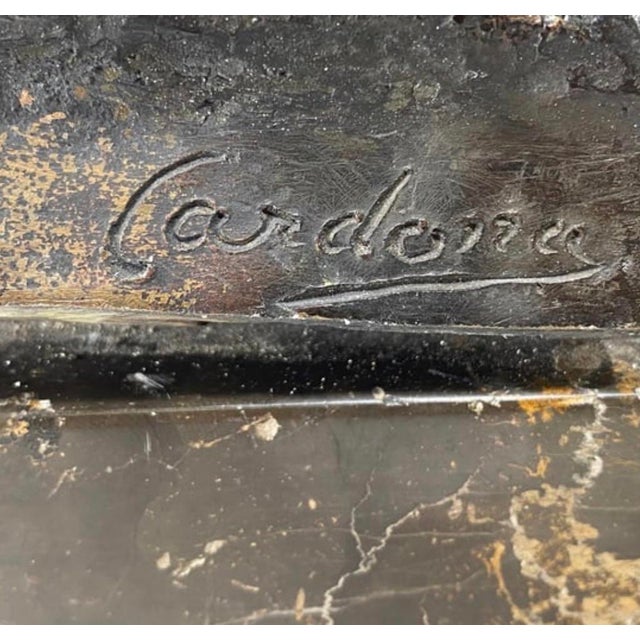 Coffee 1900s Jose Cardona Signed Bonze Sculpture on a Marble Base of a Elderly Woman For Sale - Image 8 of 10