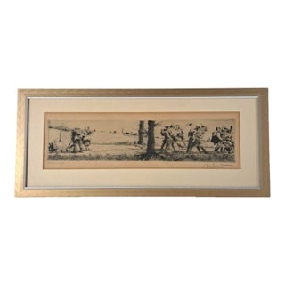 Early 20th Century Signed Richard Bloos “Wandervögel” German Etching, Gilt Framed 1878–1957 For Sale