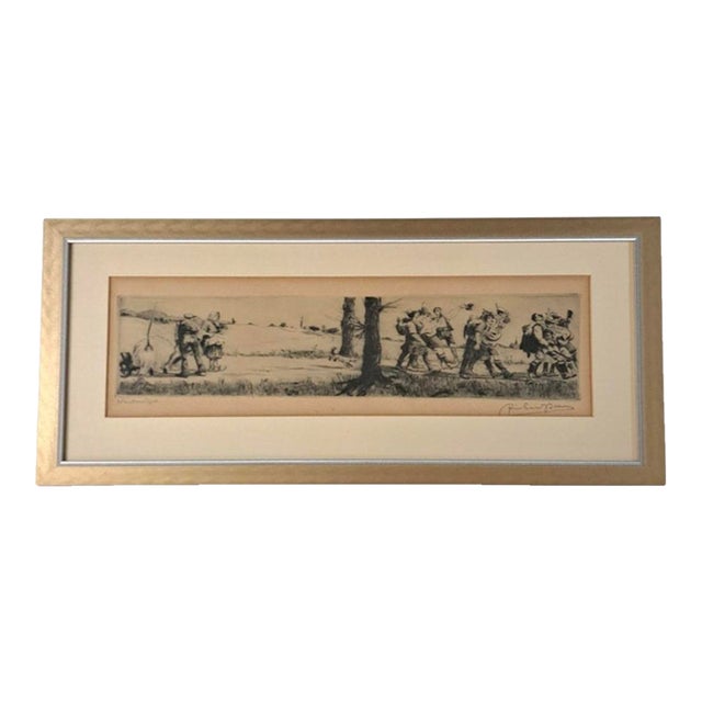 Early 20th Century Signed Richard Bloos “Wandervögel” German Etching, Gilt Framed 1878–1957 For Sale