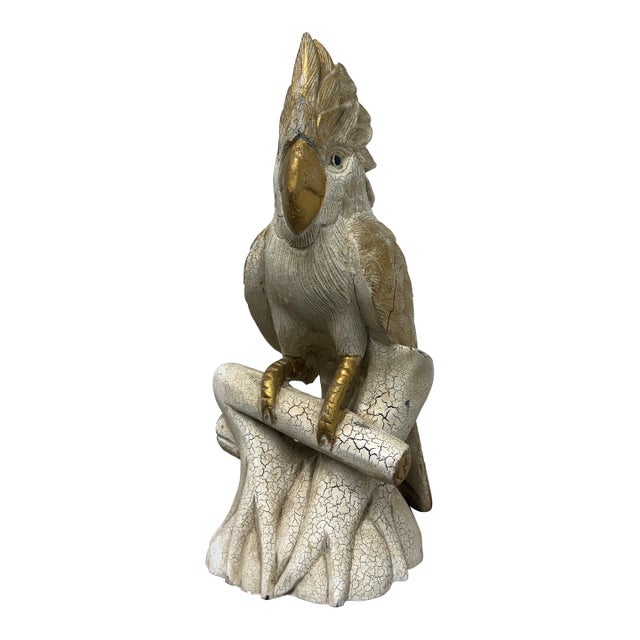 Handmade Carved Wood Cockatoo Sculpture For Sale