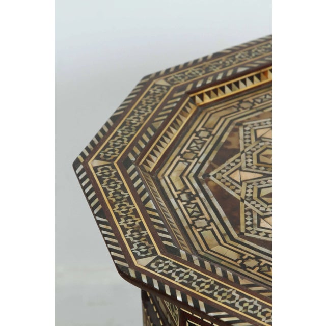 Wood Pair of Antique Ottoman Moorish Abalone Mother-of-Pearl Inlaid Pedestal Tables For Sale - Image 7 of 11