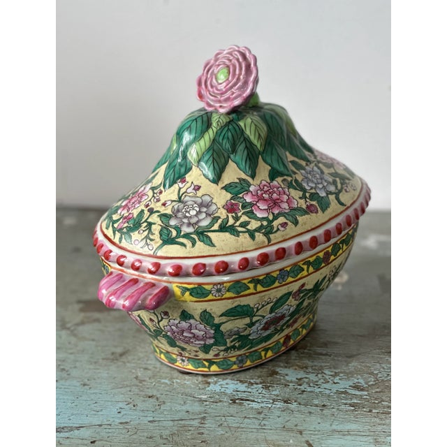 Traditional Vintage Late 20th Century Decorative Lotus Flower Tureen For Sale - Image 3 of 10