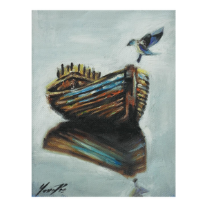 Contemporary Impressionist Fishing Boat and Bird Painting