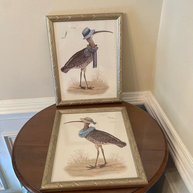 Early 21st Century Whimsical Bird Prints in Silver Frame ~ a Pair For Sale In Atlanta - Image 6 of 11
