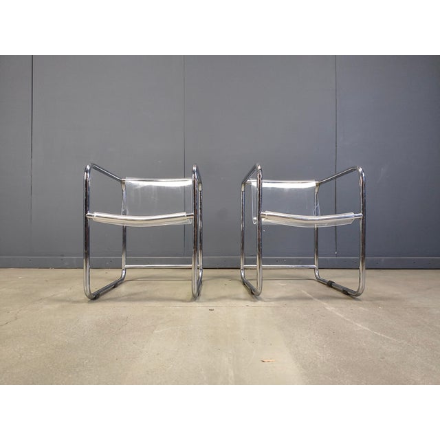 Metal Acrylic Glass and Tubular Chrome Armchairs, 1970s, Set of 2 For Sale - Image 7 of 13